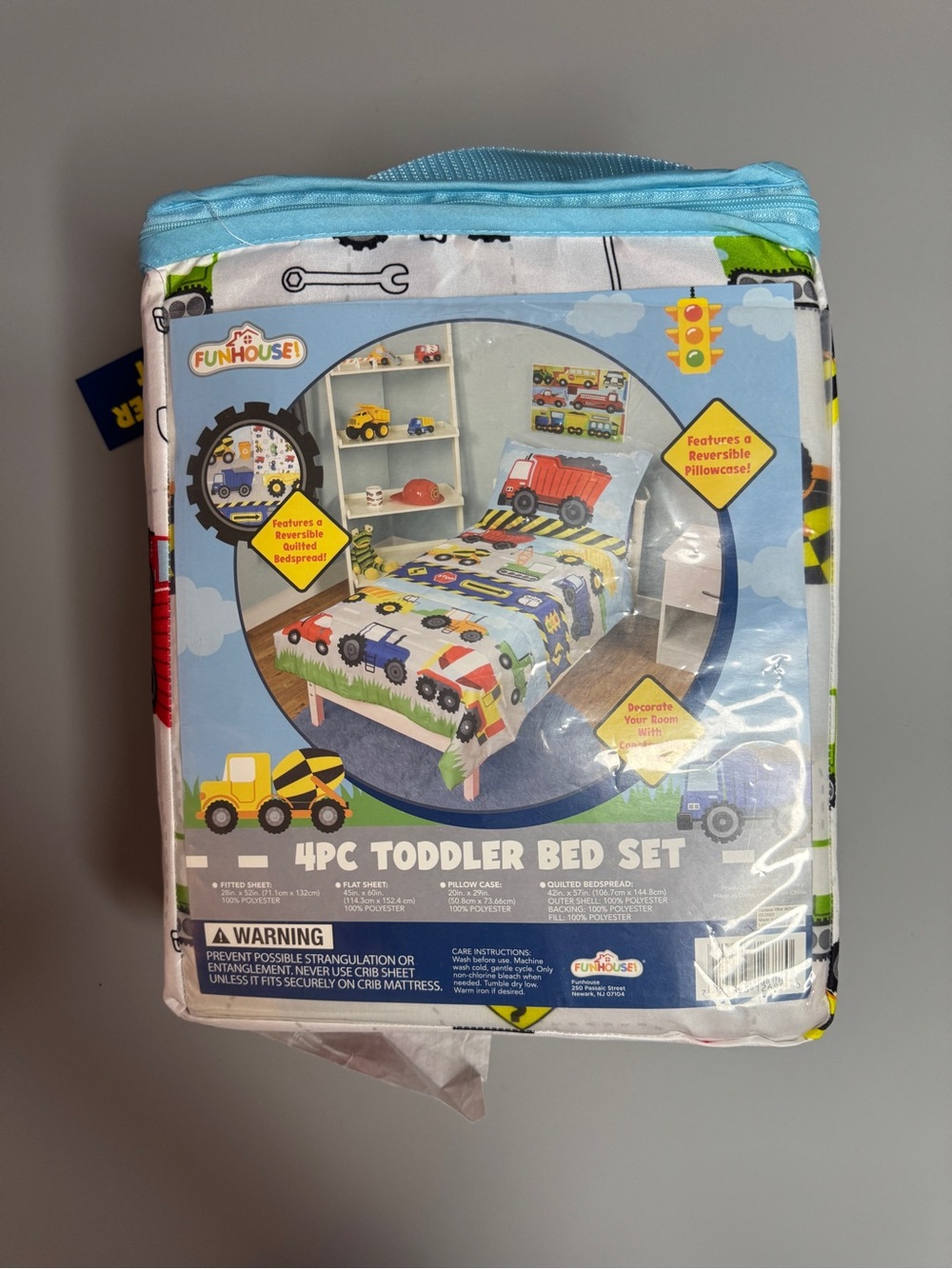 Funhouse Kids Construction Trucks 4pc Toddler Bed Set - Blue